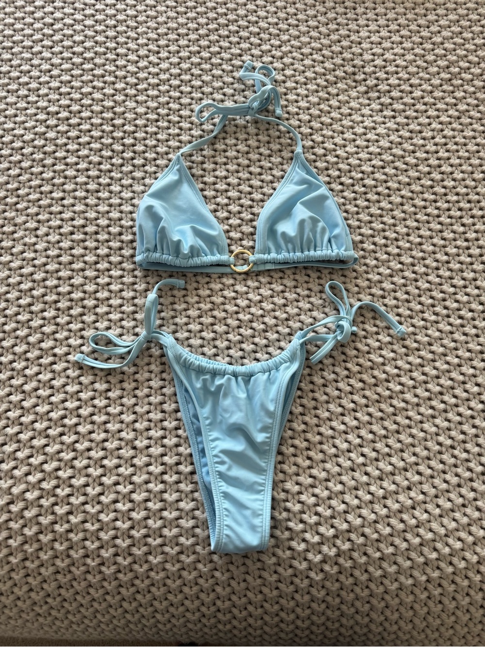 wild fable Light Blue Ring-Detail Triangle Bikini Set